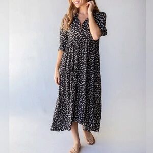NATURAL LIFE Black Floral Midi Dress